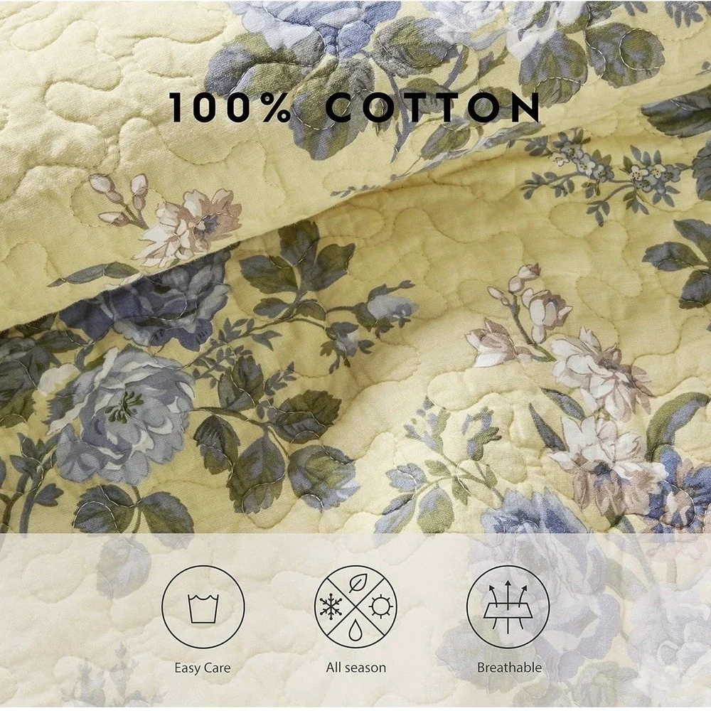 Laura Ashley Twin Quilt Set Reversible Cotton Bedding With Marching Sham Light